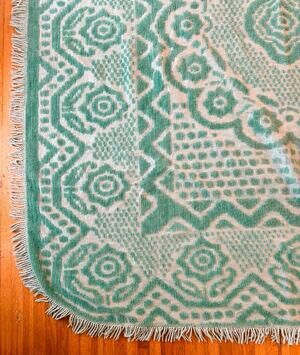 Vintage Mint Green Woven Chenille Bedspread 76x101 Mid Century Tufted Medallion